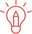 Inspiration et Créativité : Icône Ampoule Rouge avec Crayon Icône d'ampoule rouge avec un crayon à l'intérieur, symbolisant la créativité, l'innovation et l'inspiration graphique.